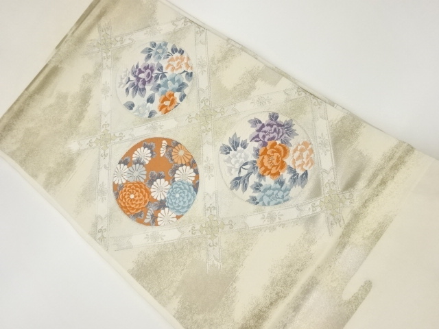 JAPANESE KIMONO / VINTAGE NAGOYA OBI / WOVEN FLOWER ROUNDEL